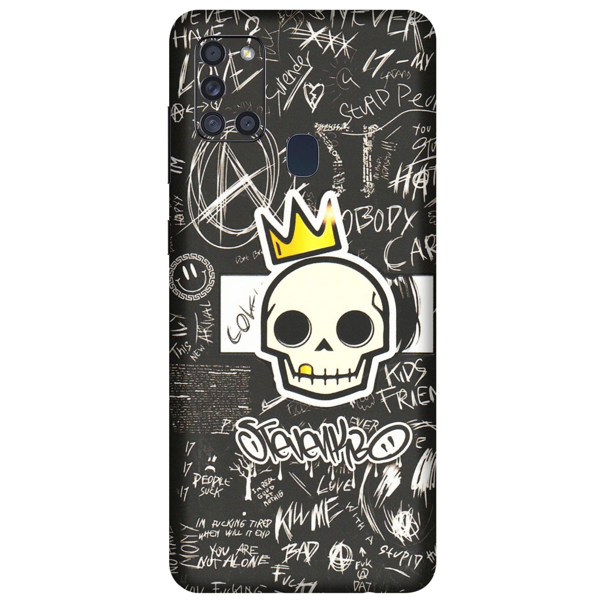 Samsung A/S Series Phone Skins (All Models) - Funny Skull Black Chalk Grafitti - 3D Embossed Finish (L-22) Samsung Galaxy A21S