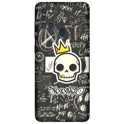 Samsung A/S Series Phone Skins (All Models) - Funny Skull Black Chalk Grafitti - 3D Embossed Finish (L-22) Samsung Galaxy A21S