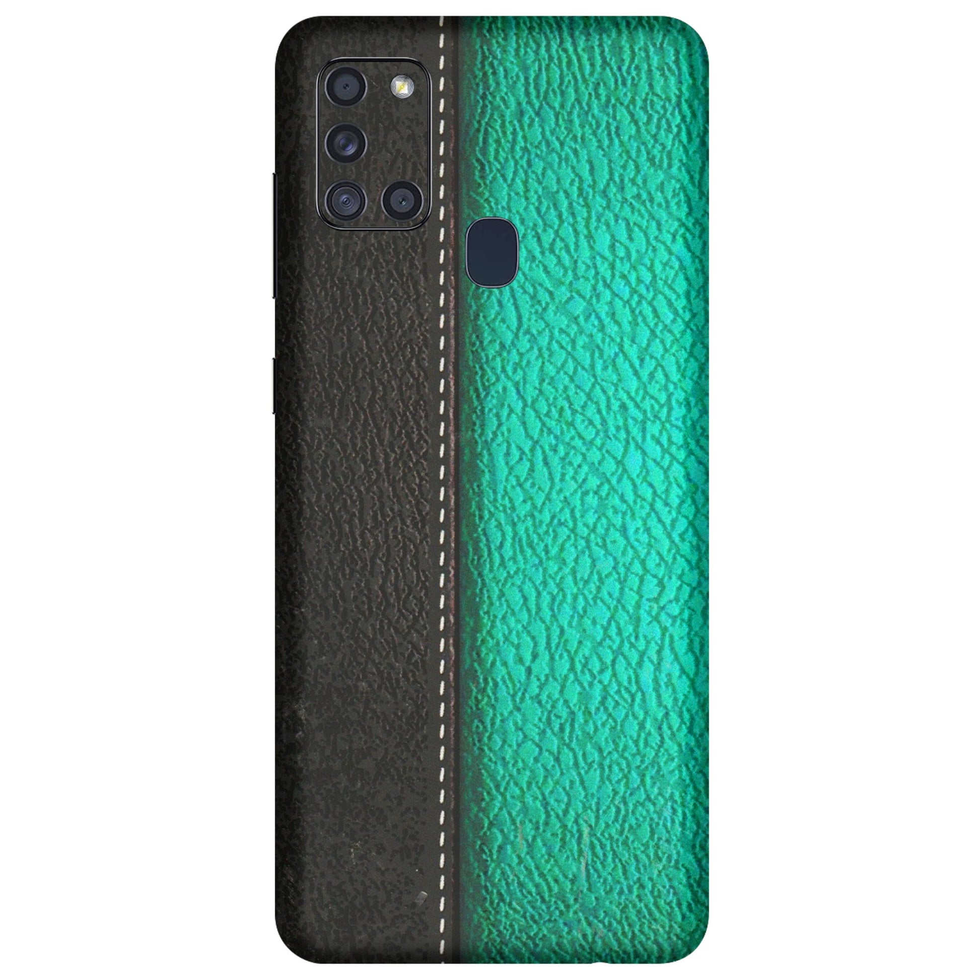 Samsung A/S Series Phone Skins (All Models) - Black Green Dual Leather Stich - 3D Embossed Finish (L-233) Samsung Galaxy A21S