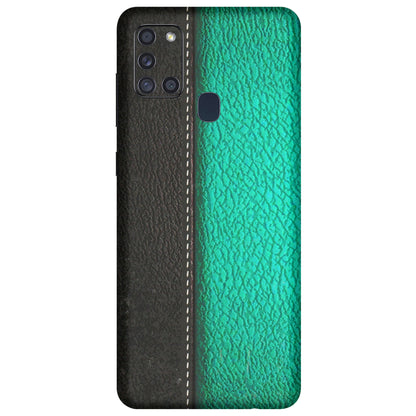 Samsung A/S Series Phone Skins (All Models) - Black Green Dual Leather Stich - 3D Embossed Finish (L-233) Samsung Galaxy A21S