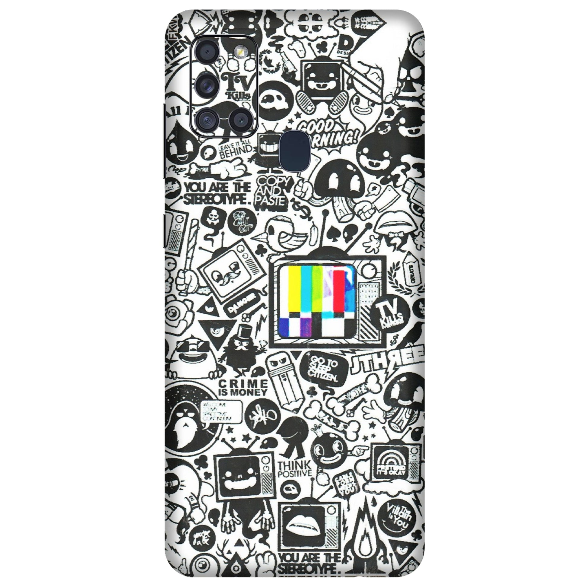 Samsung A/S Series Phone Skins (All Models) - Doodles Positive Art - 3D Embossed Finish (L-263) Samsung Galaxy A21S