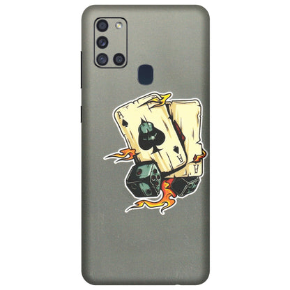 Samsung A/S Series Phone Skins (All Models) - Grey Cards Of Ace - 3D Embossed Finish (L-77) Samsung Galaxy A21S