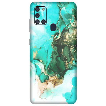 Samsung A/S Series Phone Skins (All Models) - The Blue Gold Marble - Matte Finish (M-124) Samsung Galaxy A21S