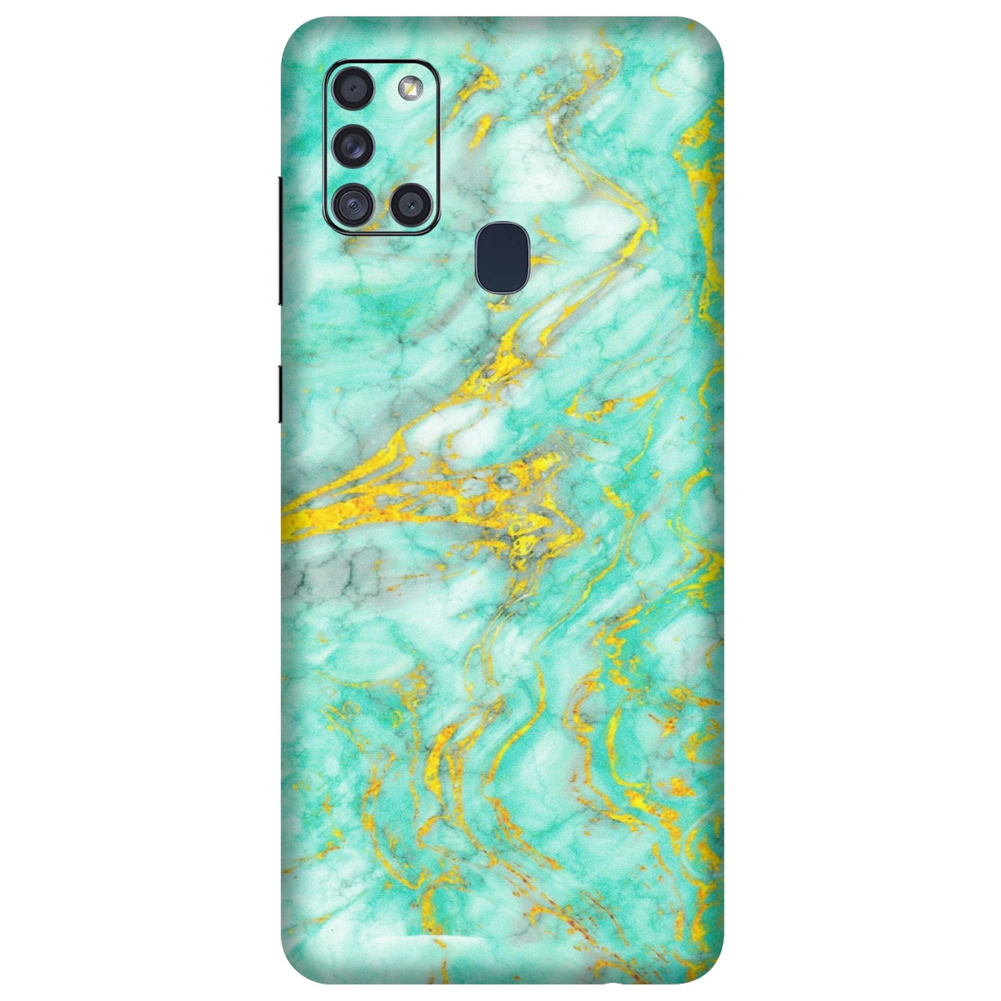 Samsung A/S Series Phone Skins (All Models) - Green And Gold Marble Feel - Matte Finish (M-16) Samsung Galaxy A21S