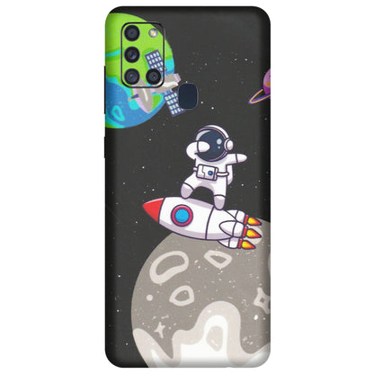 Samsung A/S Series Phone Skins (All Models) - Astronaut Vibing Toon Running - Matte Finish (M-39) Samsung Galaxy A21S