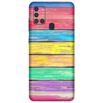 Samsung A/S Series Phone Skins (All Models) - Multi Colour Wooden Wall - Matte Finish (M-96) Samsung Galaxy A21S