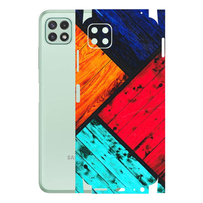 Samsung A/S Series Phone Skins (All Models) - Colourful Wood Panels Abstract - 3D Embossed Finish (L-09) Samsung Galaxy A22 (5G)