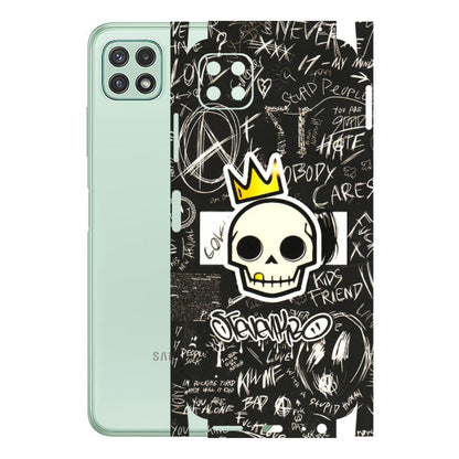 Samsung A/S Series Phone Skins (All Models) - Funny Skull Black Chalk Grafitti - 3D Embossed Finish (L-22) Samsung Galaxy A22 (5G)