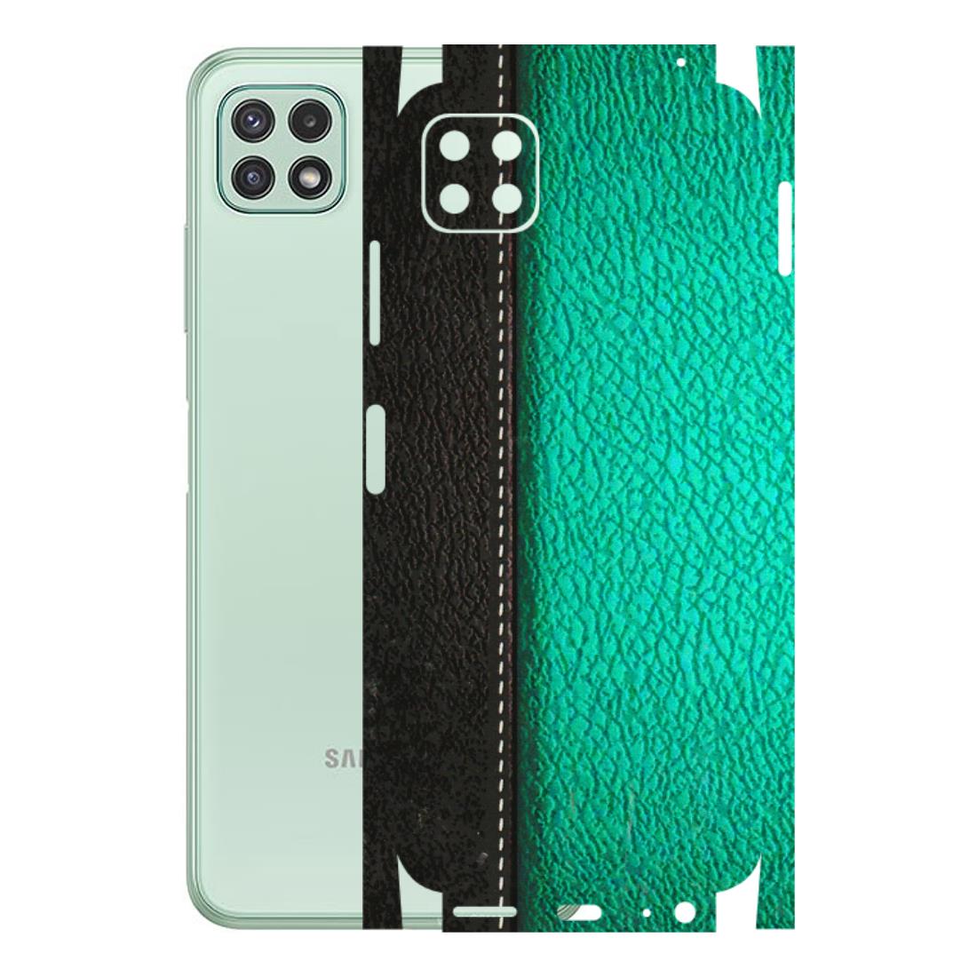 Samsung A/S Series Phone Skins (All Models) - Black Green Dual Leather Stich - 3D Embossed Finish (L-233) Samsung Galaxy A22 (5G)