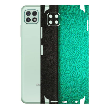 Samsung A/S Series Phone Skins (All Models) - Black Green Dual Leather Stich - 3D Embossed Finish (L-233) Samsung Galaxy A22 (5G)
