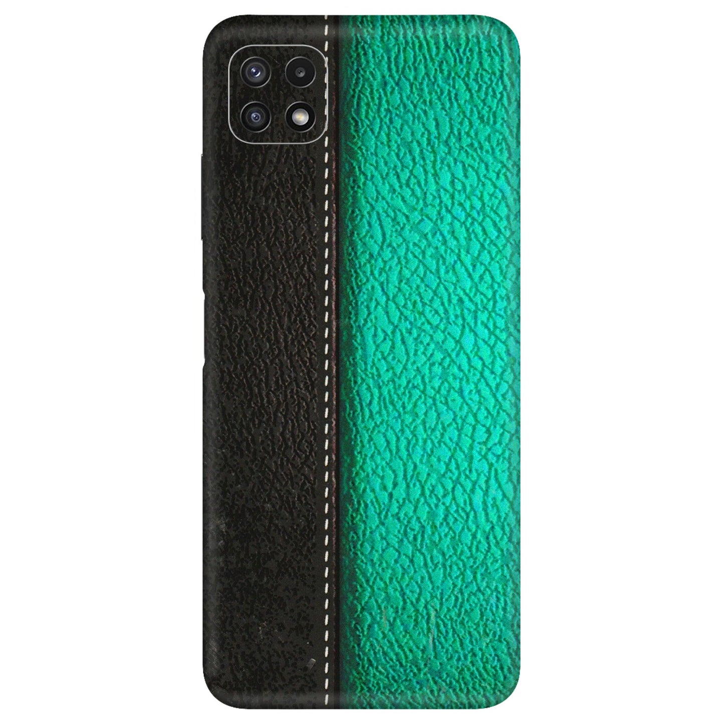 Samsung A/S Series Phone Skins (All Models) - Black Green Dual Leather Stich - 3D Embossed Finish (L-233) Samsung Galaxy A22 (5G)