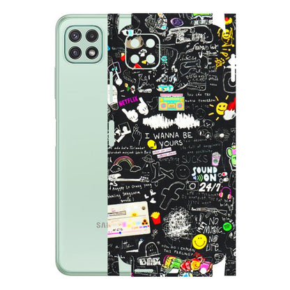 Samsung A/S Series Phone Skins (All Models) - Black Creatives Doodles - 3D Embossed Finish (L-311) Samsung Galaxy A22 (5G)