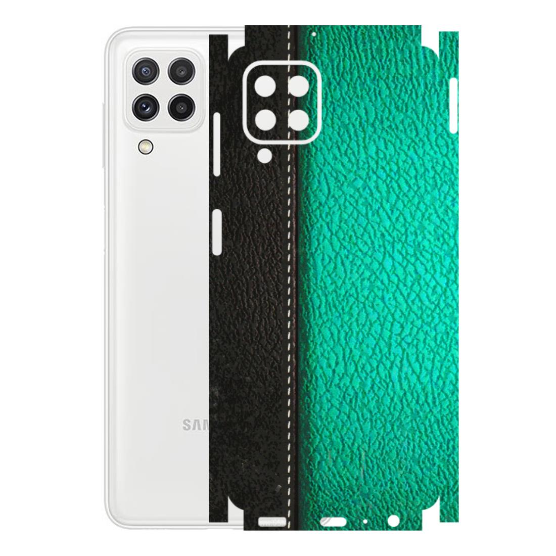 Samsung A/S Series Phone Skins (All Models) - Black Green Dual Leather Stich - 3D Embossed Finish (L-233) Samsung Galaxy A22