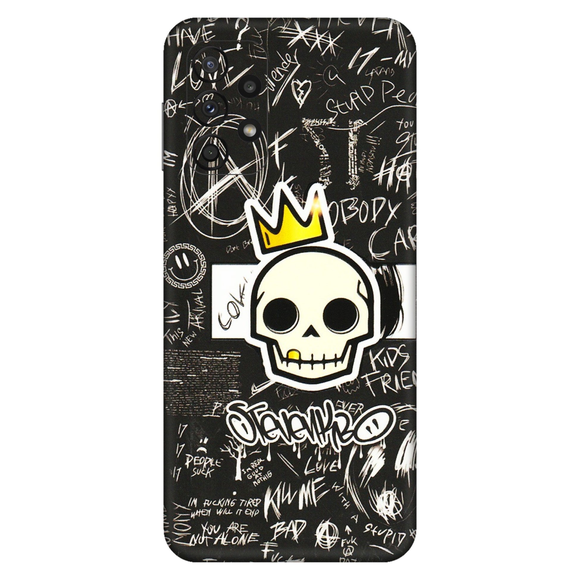 Samsung A/S Series Phone Skins (All Models) - Funny Skull Black Chalk Grafitti - 3D Embossed Finish (L-22) Samsung Galaxy A23 (5G)