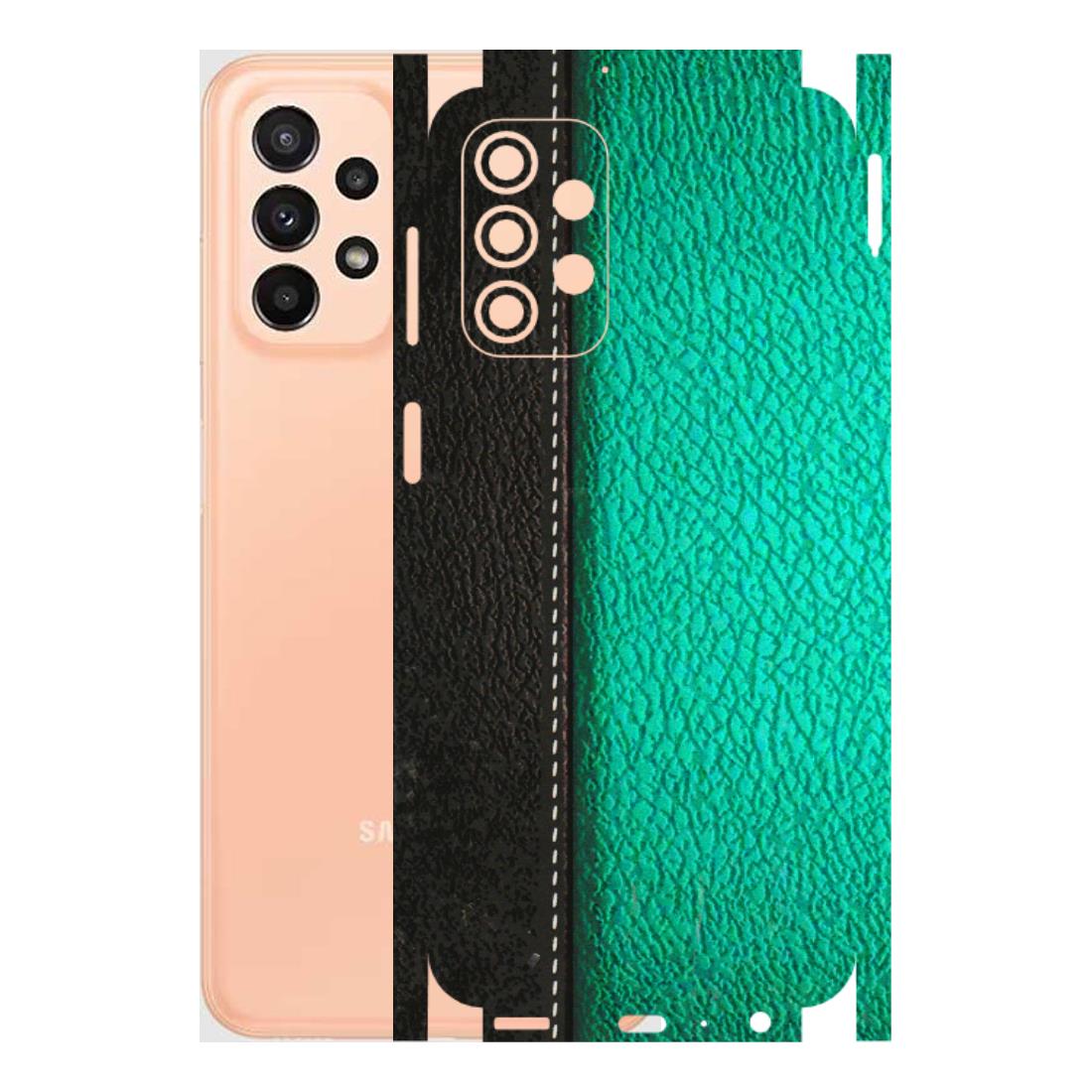 Samsung A/S Series Phone Skins (All Models) - Black Green Dual Leather Stich - 3D Embossed Finish (L-233) Samsung Galaxy A23 (5G)