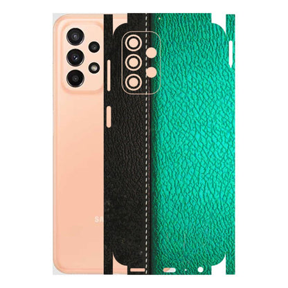 Samsung A/S Series Phone Skins (All Models) - Black Green Dual Leather Stich - 3D Embossed Finish (L-233) Samsung Galaxy A23 (5G)