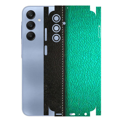 Samsung A/S Series Phone Skins (All Models) - Black Green Dual Leather Stich - 3D Embossed Finish (L-233) Samsung Galaxy A25 (5G)