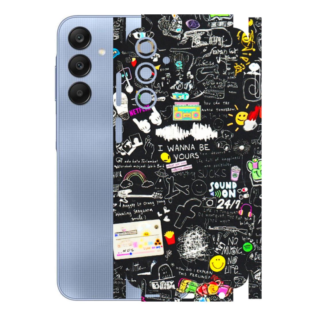 Samsung A/S Series Phone Skins (All Models) - Black Creatives Doodles - 3D Embossed Finish (L-311) Samsung Galaxy A25 (5G)