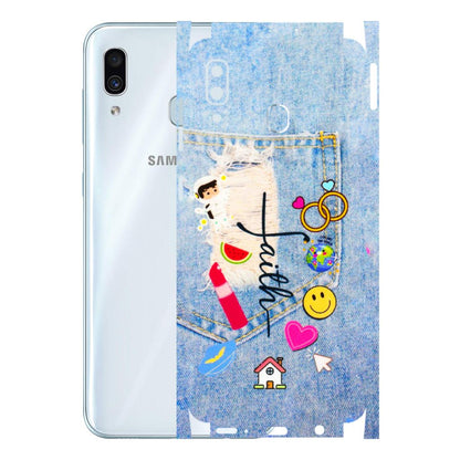 Samsung A/S Series Phone Skins (All Models) - Denim Jeans Pocket - 3D Embossed Finish (L-134) Samsung Galaxy A30