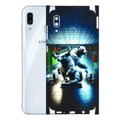 Samsung A/S Series Phone Skins (All Models) - Stock Market Sensex Bear vs Bulls - 3D Embossed Finish (L-15) Samsung Galaxy A30
