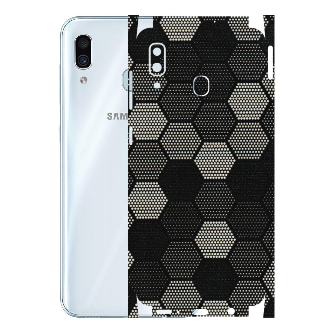 Samsung A/S Series Phone Skins (All Models) - Black & White Dotted Honeycomb Texture - 3D Embossed Finish (L-202) Samsung Galaxy A30