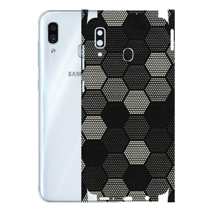 Samsung A/S Series Phone Skins (All Models) - Black & White Dotted Honeycomb Texture - 3D Embossed Finish (L-202) Samsung Galaxy A30