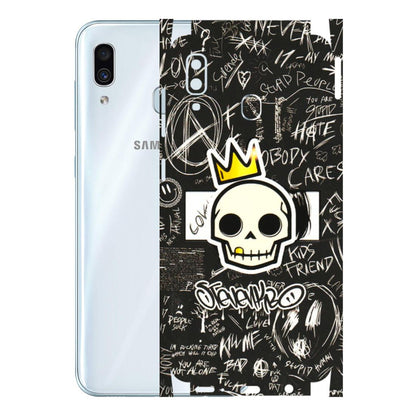 Samsung A/S Series Phone Skins (All Models) - Funny Skull Black Chalk Grafitti - 3D Embossed Finish (L-22) Samsung Galaxy A30