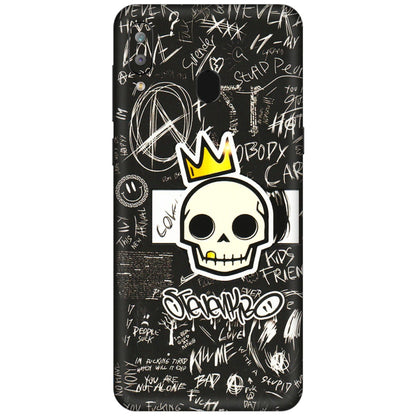 Samsung A/S Series Phone Skins (All Models) - Funny Skull Black Chalk Grafitti - 3D Embossed Finish (L-22) Samsung Galaxy A30