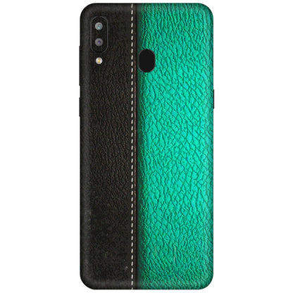 Samsung A/S Series Phone Skins (All Models) - Black Green Dual Leather Stich - 3D Embossed Finish (L-233) Samsung Galaxy A30