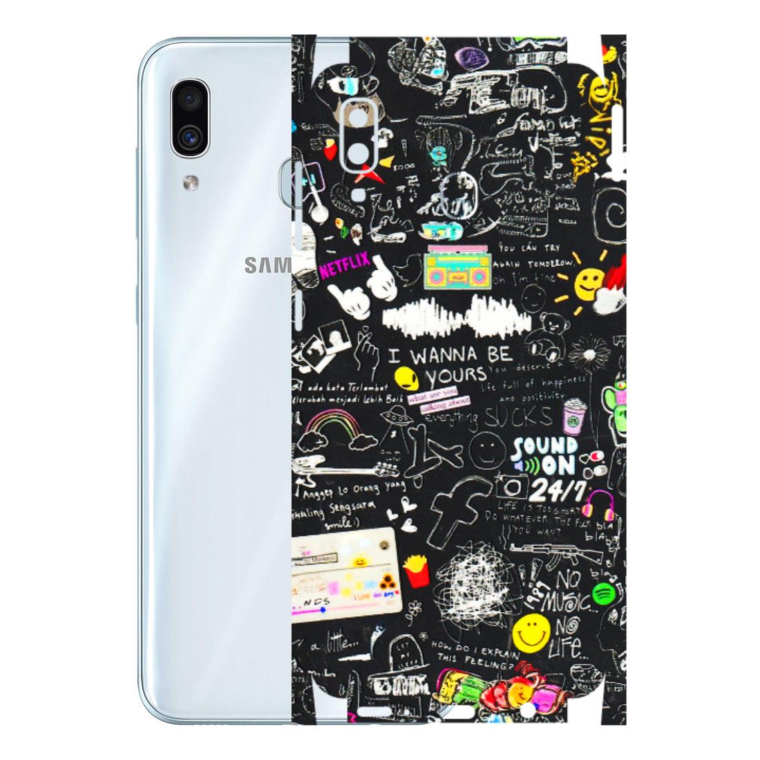 Samsung A/S Series Phone Skins (All Models) - Black Creatives Doodles - 3D Embossed Finish (L-311) Samsung Galaxy A30