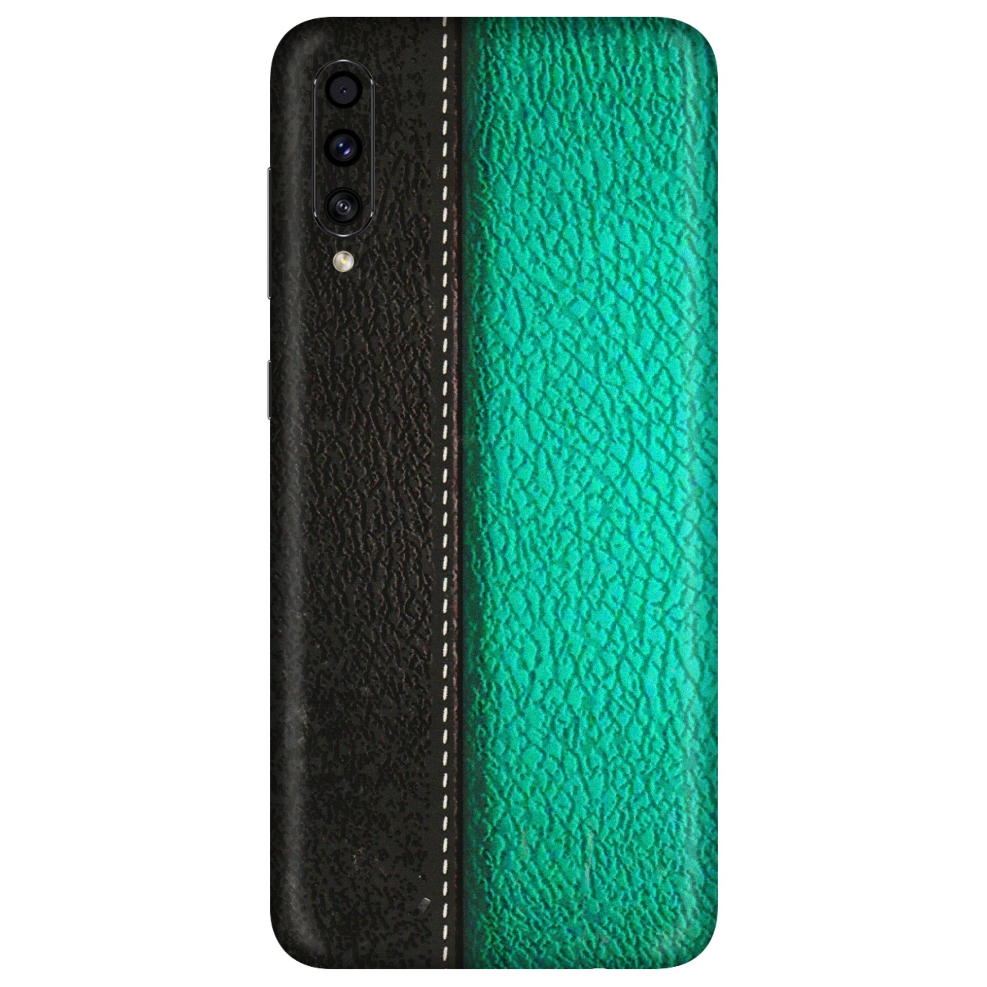 Samsung A/S Series Phone Skins (All Models) - Black Green Dual Leather Stich - 3D Embossed Finish (L-233) Samsung Galaxy A30s