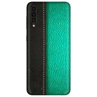 Samsung A/S Series Phone Skins (All Models) - Black Green Dual Leather Stich - 3D Embossed Finish (L-233) Samsung Galaxy A30s