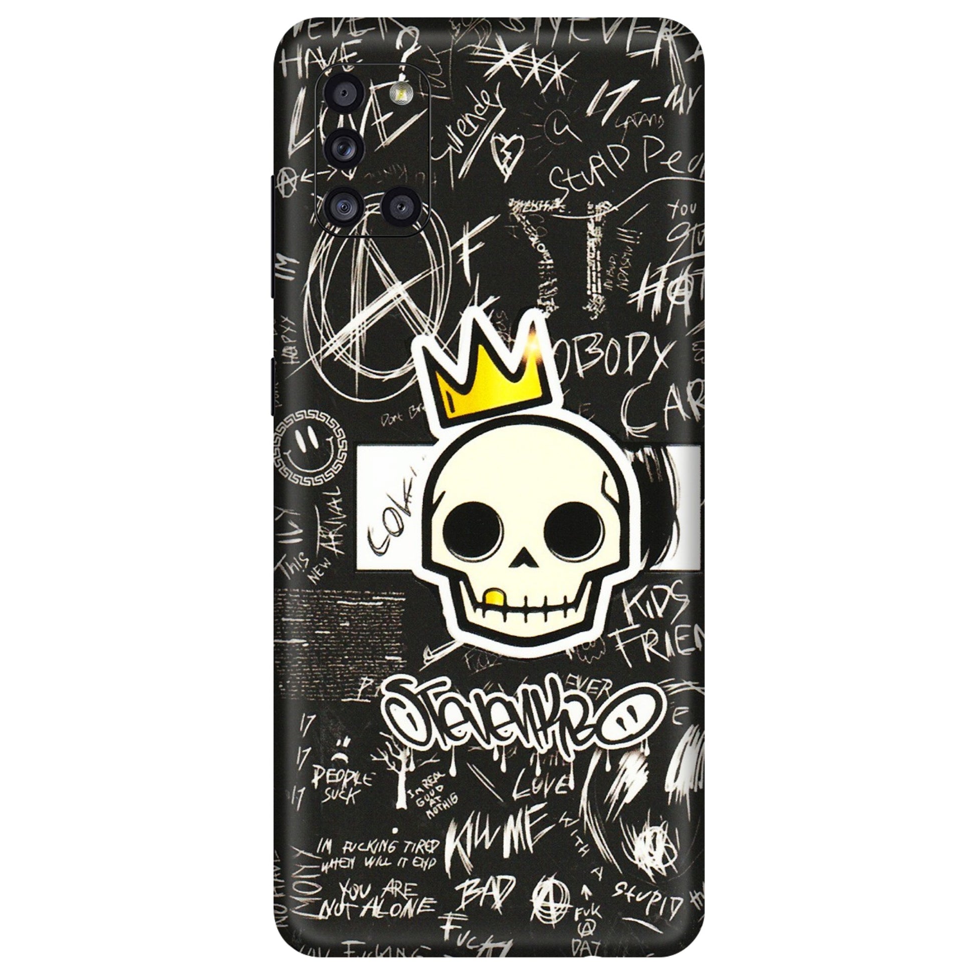 Samsung A/S Series Phone Skins (All Models) - Funny Skull Black Chalk Grafitti - 3D Embossed Finish (L-22) Samsung Galaxy A31
