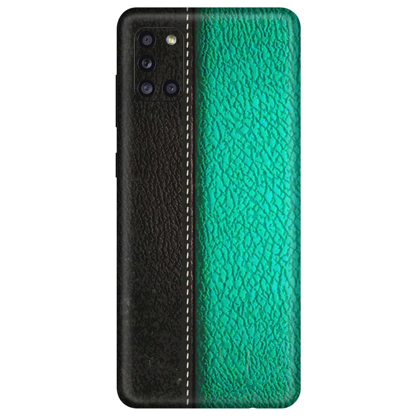 Samsung A/S Series Phone Skins (All Models) - Black Green Dual Leather Stich - 3D Embossed Finish (L-233) Samsung Galaxy A31