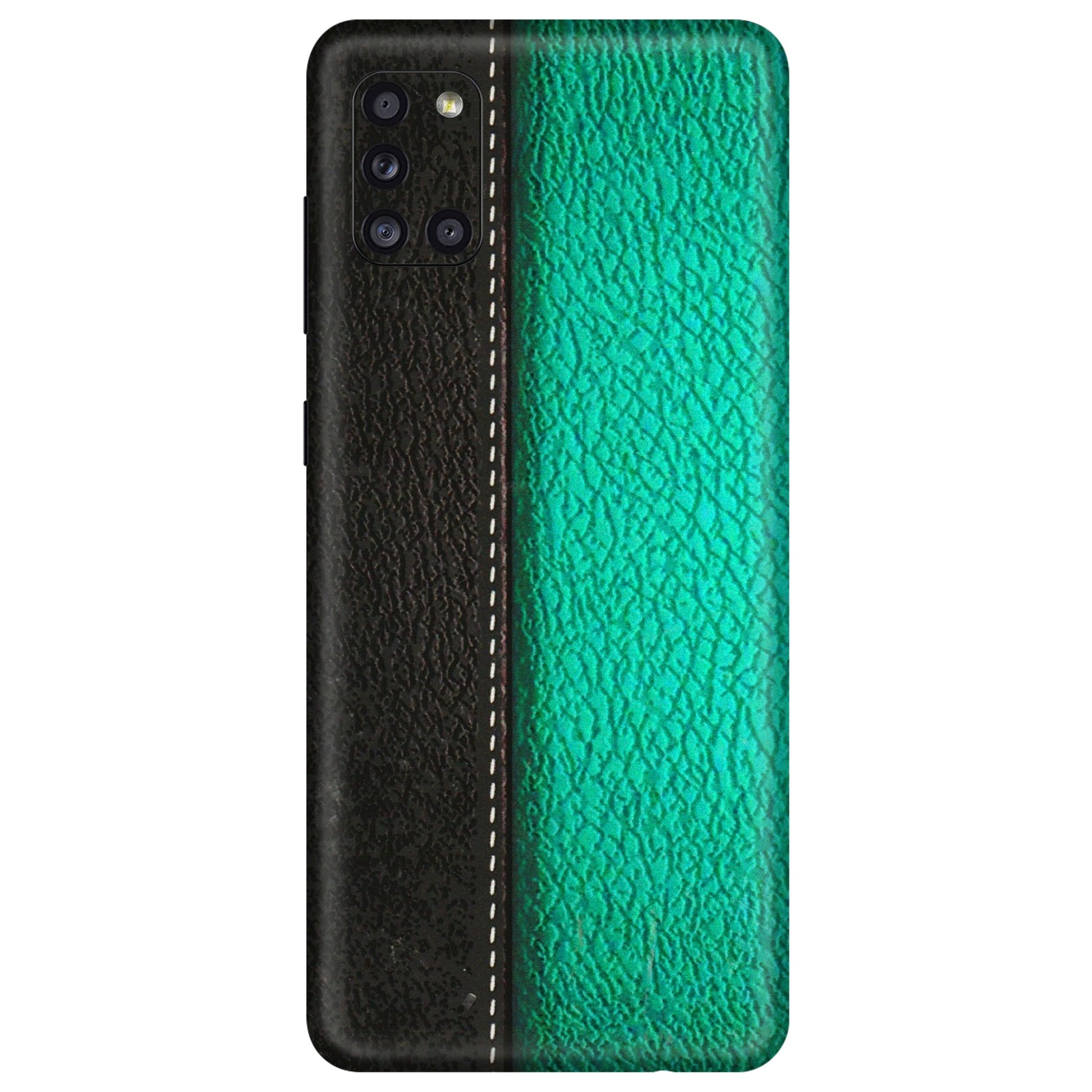 Samsung A/S Series Phone Skins (All Models) - Black Green Dual Leather Stich - 3D Embossed Finish (L-233) Samsung Galaxy A31