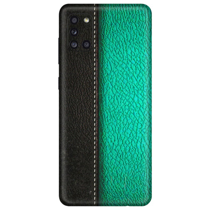 Samsung A/S Series Phone Skins (All Models) - Black Green Dual Leather Stich - 3D Embossed Finish (L-233) Samsung Galaxy A31