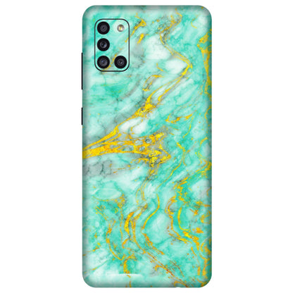Samsung A/S Series Phone Skins (All Models) - Green And Gold Marble Feel - Matte Finish (M-16) Samsung Galaxy A31