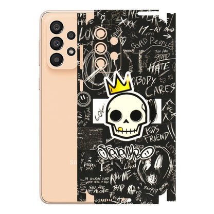 Samsung A/S Series Phone Skins (All Models) - Funny Skull Black Chalk Grafitti - 3D Embossed Finish (L-22) Samsung Galaxy A33(5G)