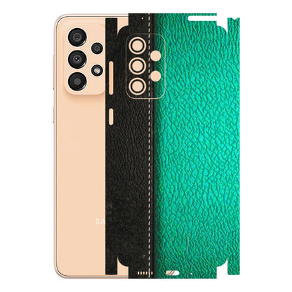 Samsung A/S Series Phone Skins (All Models) - Black Green Dual Leather Stich - 3D Embossed Finish (L-233) Samsung Galaxy A33(5G)