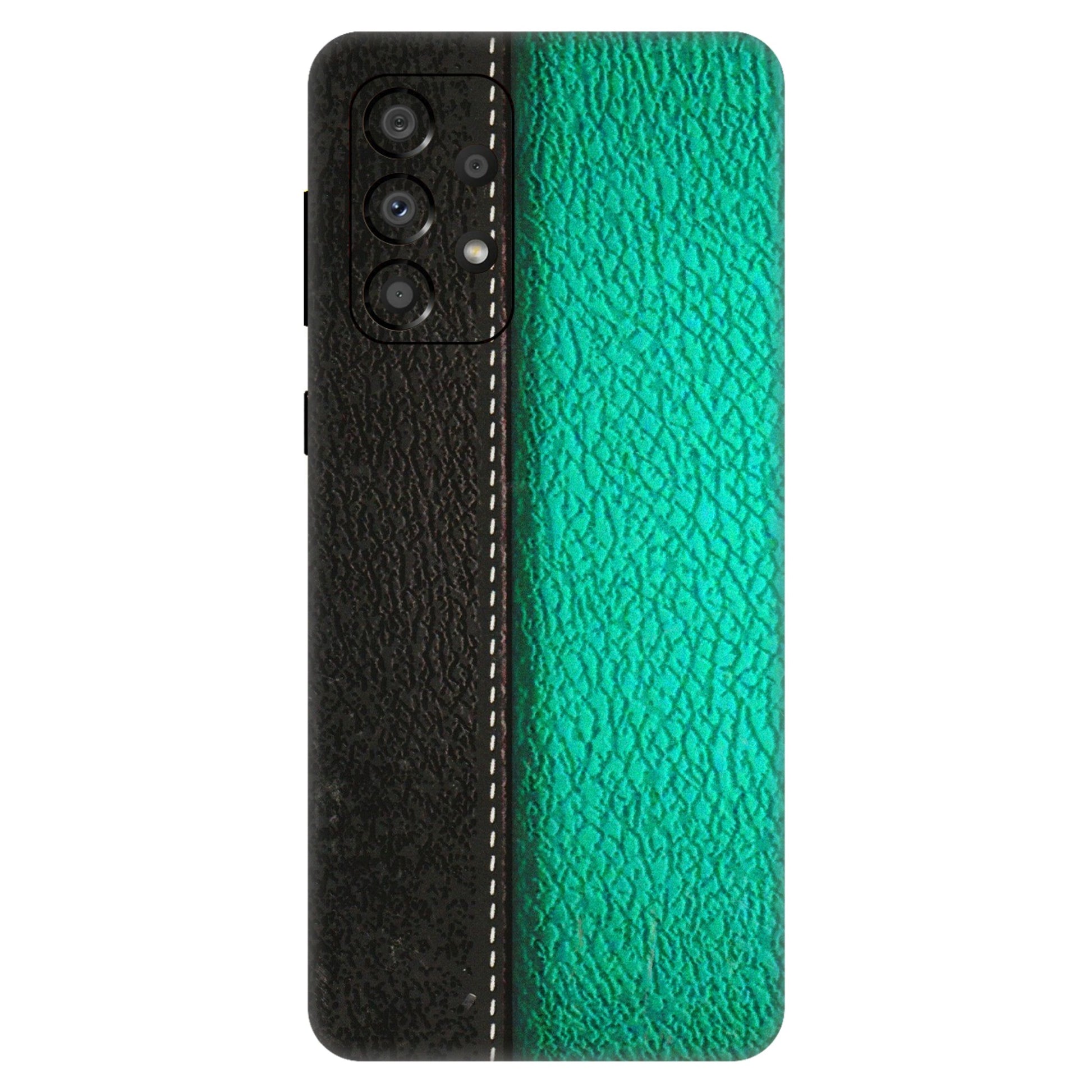 Samsung A/S Series Phone Skins (All Models) - Black Green Dual Leather Stich - 3D Embossed Finish (L-233) Samsung Galaxy A33(5G)