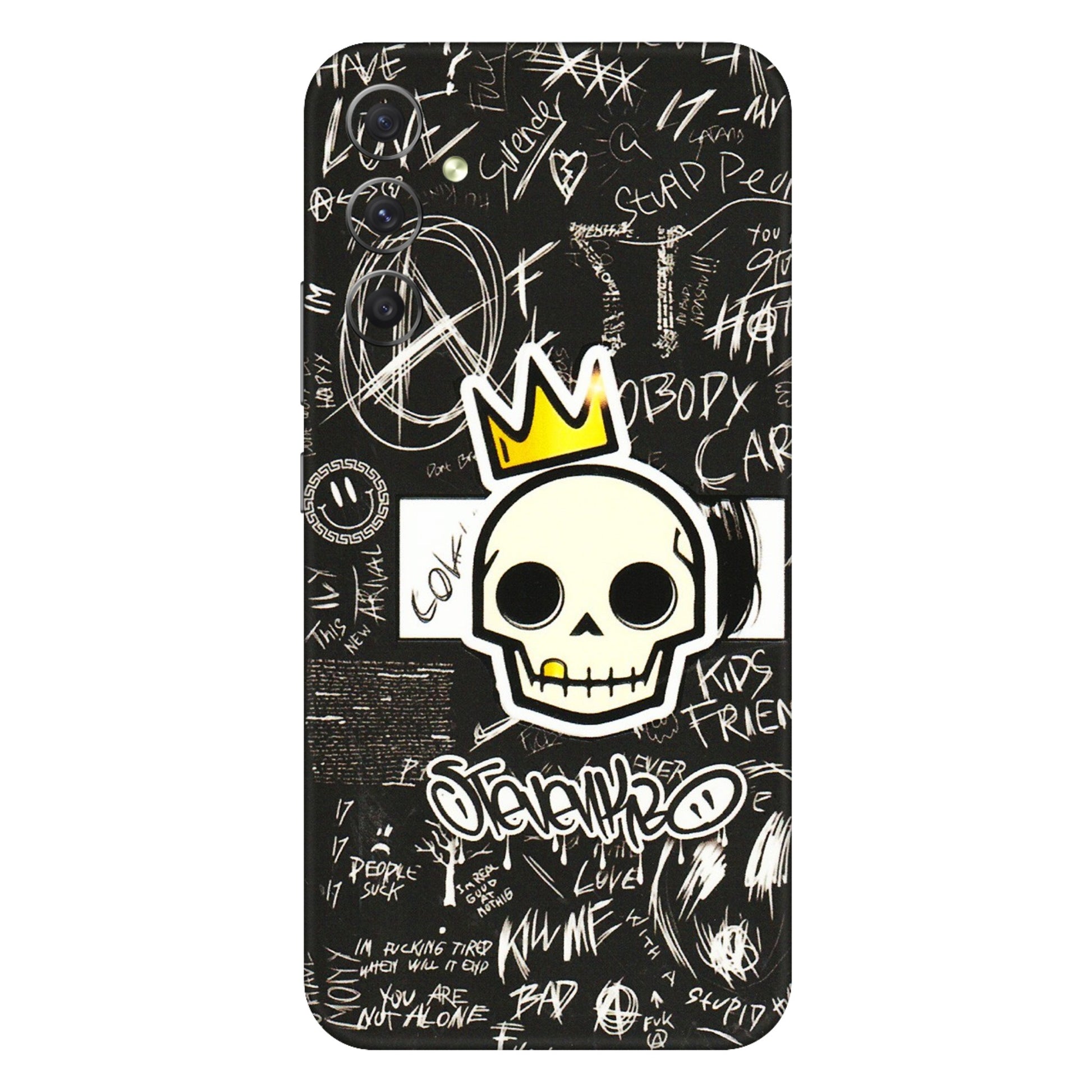 Samsung A/S Series Phone Skins (All Models) - Funny Skull Black Chalk Grafitti - 3D Embossed Finish (L-22) Samsung Galaxy A34 (5G)