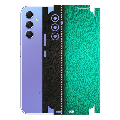 Samsung A/S Series Phone Skins (All Models) - Black Green Dual Leather Stich - 3D Embossed Finish (L-233) Samsung Galaxy A34 (5G)