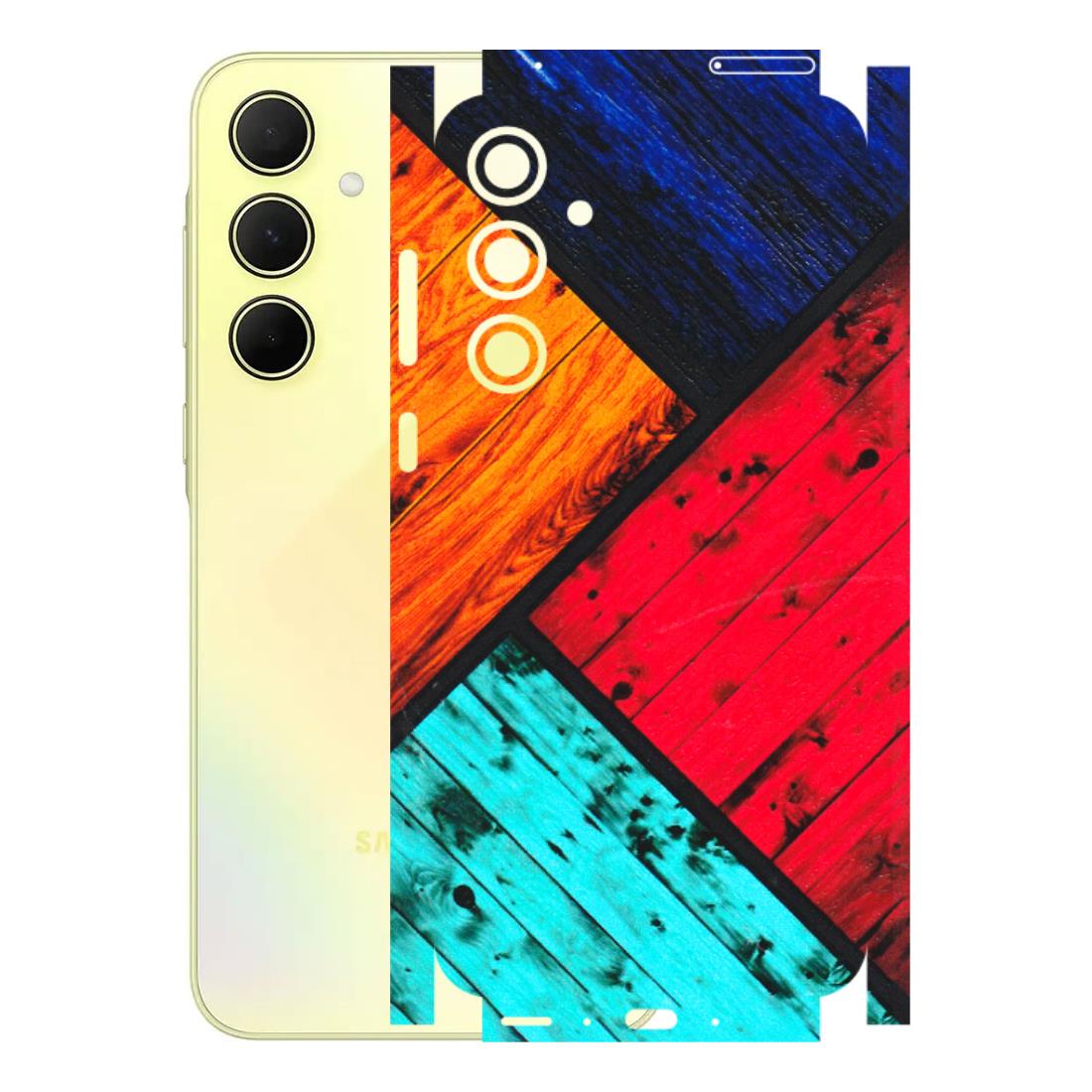 Samsung A/S Series Phone Skins (All Models) - Colourful Wood Panels Abstract - 3D Embossed Finish (L-09) Samsung Galaxy A35 (5G)