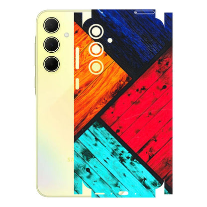 Samsung A/S Series Phone Skins (All Models) - Colourful Wood Panels Abstract - 3D Embossed Finish (L-09) Samsung Galaxy A35 (5G)