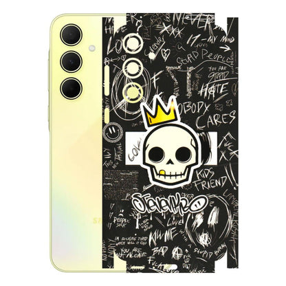 Samsung A/S Series Phone Skins (All Models) - Funny Skull Black Chalk Grafitti - 3D Embossed Finish (L-22) Samsung Galaxy A35 (5G)