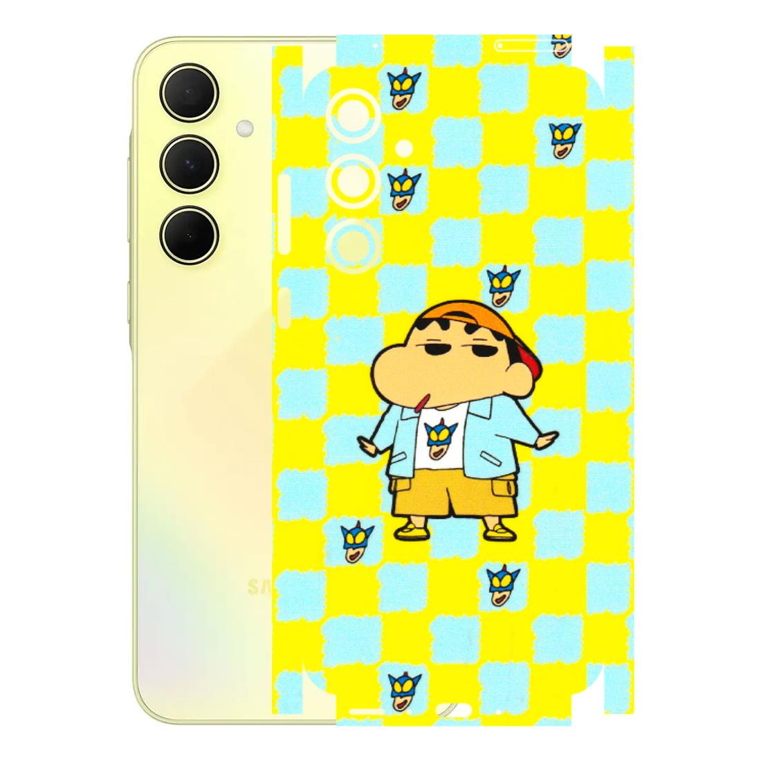 Samsung A/S Series Phone Skins (All Models) - Yellow Blue Shinchan Cute - 3D Embossed Finish (L-221) Samsung Galaxy A35 (5G)