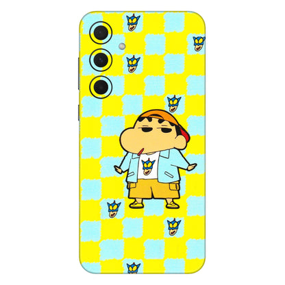 Samsung A/S Series Phone Skins (All Models) - Yellow Blue Shinchan Cute - 3D Embossed Finish (L-221) Samsung Galaxy A35 (5G)