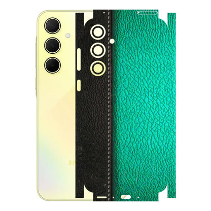 Samsung A/S Series Phone Skins (All Models) - Black Green Dual Leather Stich - 3D Embossed Finish (L-233) Samsung Galaxy A35 (5G)