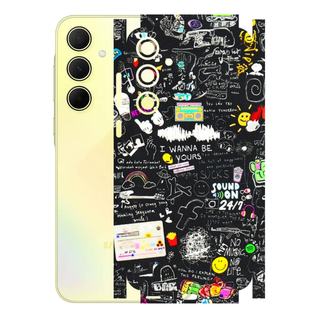 Samsung A/S Series Phone Skins (All Models) - Black Creatives Doodles - 3D Embossed Finish (L-311) Samsung Galaxy A35 (5G)