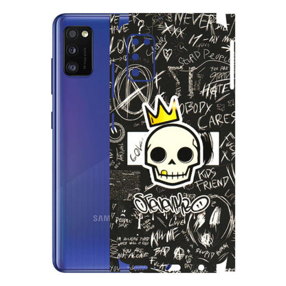 Samsung A/S Series Phone Skins (All Models) - Funny Skull Black Chalk Grafitti - 3D Embossed Finish (L-22) Samsung Galaxy A41